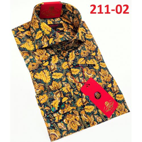 Axxess Multicolor Flower Design Cotton Modern Fit Dress Shirt With Button Cuff 211-02.